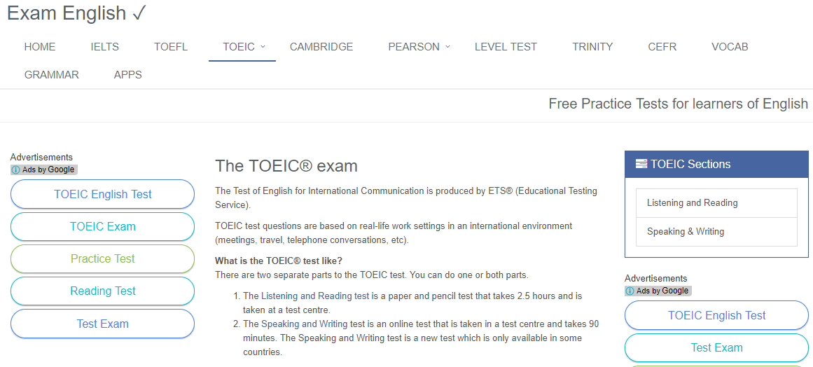 Nguồn thi thử TOEIC Online Examenglish.com