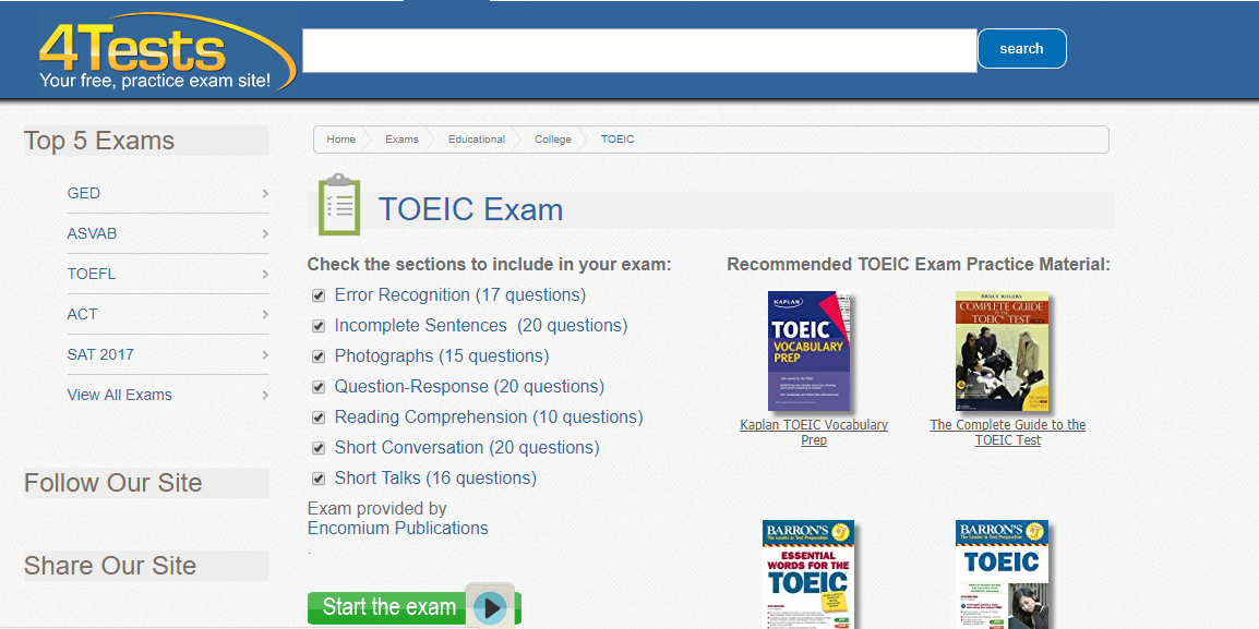 Nguồn thi thử TOEIC Online: 4Tests.com