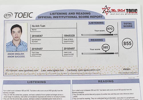 Chứng chỉ Toeic 850