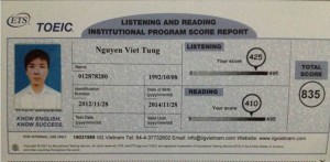 Vinh danh học viên: Nguyễn Việt Tùng, Toeic B70 835 ĐIỂM