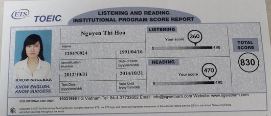 Vinh danh học viên Nguyễn Thị Hoa – Học viên Lớp Luyện thi Toeic B69