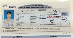 Hãy tiếp tục theo đuổi tiếng Anh nhé - chúc mừng Quân 845 TOEIC