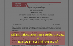 Đề thi tiếng Anh thpt quốc gia 2022 và đáp án tham khảo 24 mã đề