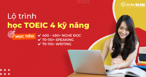 KHÓA HỌC TOEIC 4 KỸ NĂNG A+ (MỤC TIÊU 400 - 450+ Nghe Đọc; 70-110+ Speaking; 70-110+ Writing)