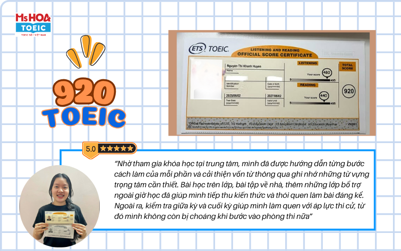 Nguyễn Thị Khánh Huyền đạt 920 TOEIC