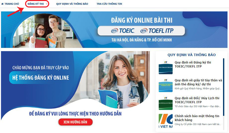 đӑng ký thi Toeic online tại Hà Nội