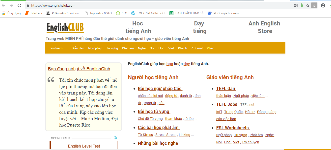 Giao diện trang Englishclub.com