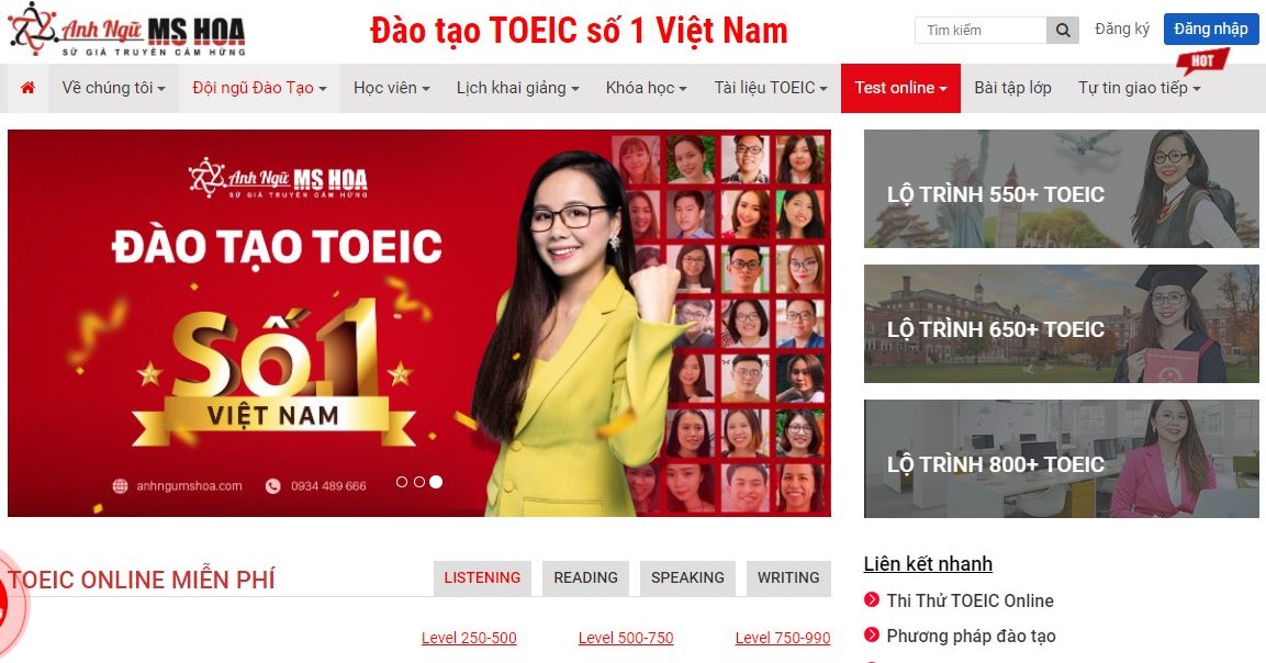 hoc toeic mien phi